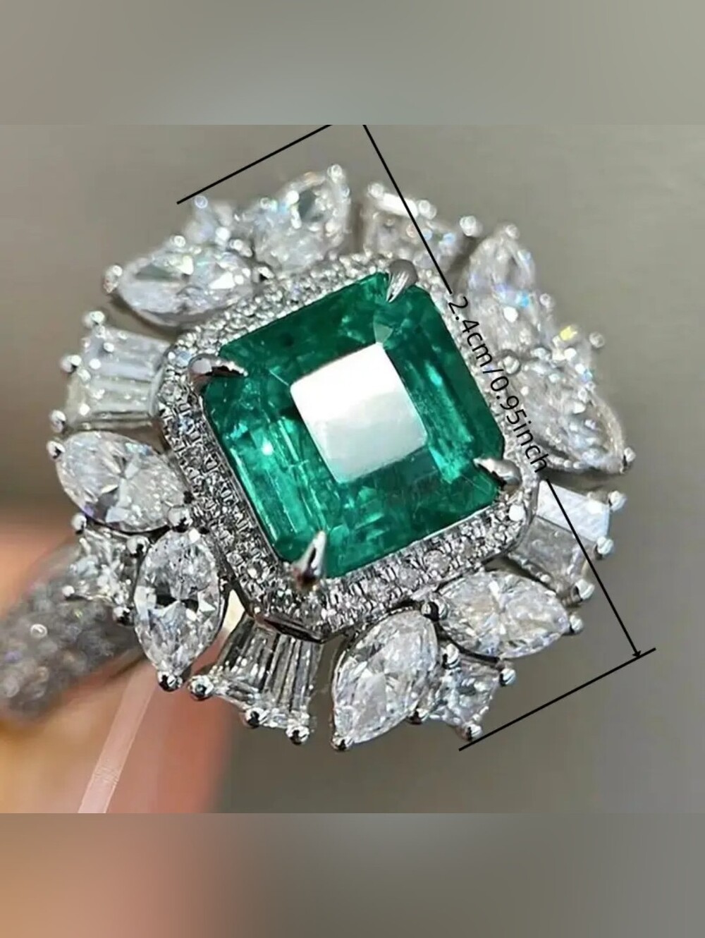 Emerald Tourmaline Halo Cocktail Ring - Picture 3 of 4